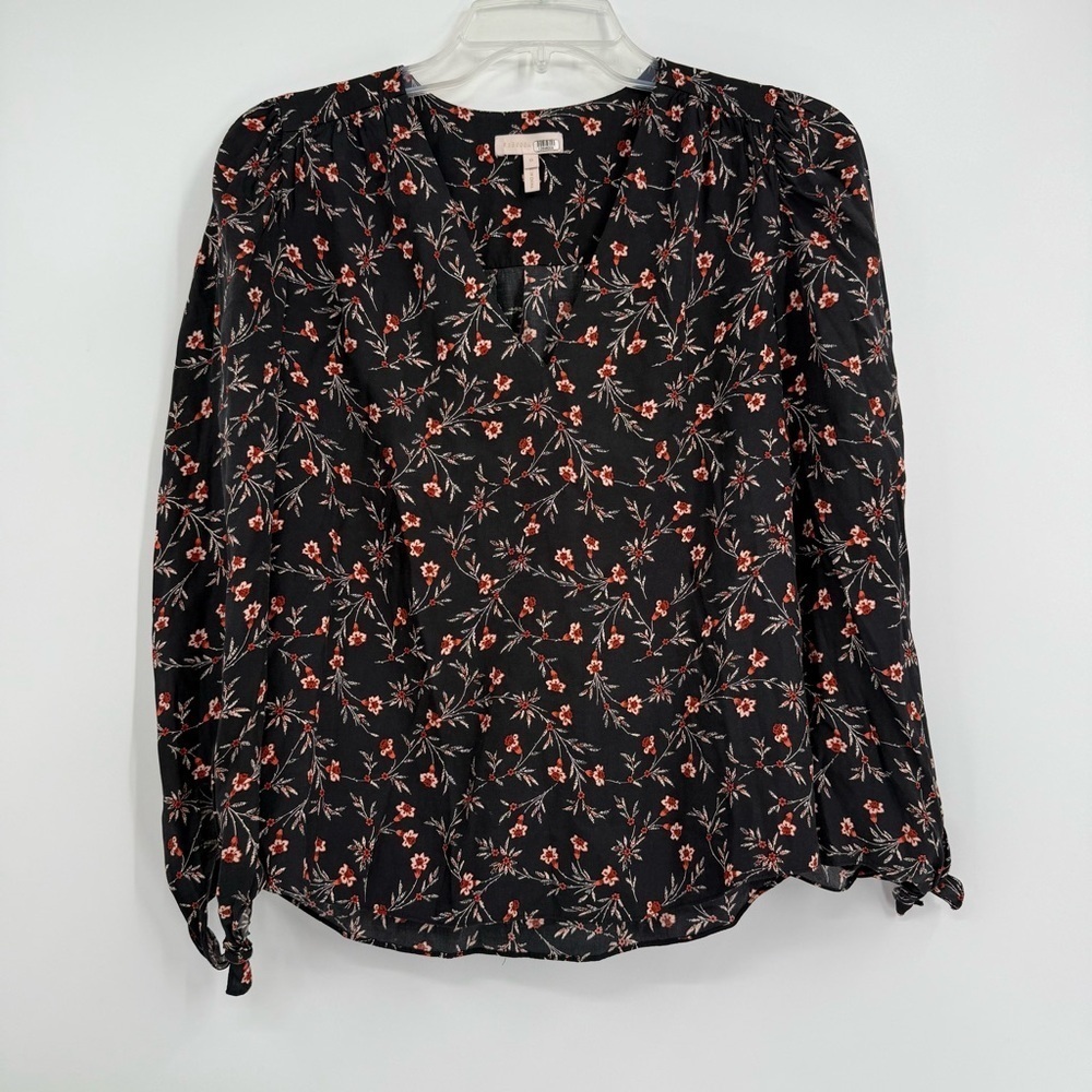 Rebecca Taylor Silk Blend Lia V-neck Top Blouse Size 0 Black Long Tie Sleeves - Picture 11 of 11